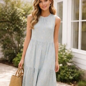 Calista Dress Womens Large Ditsy Floral Pleated Ruffle Tiered‎ Cottage Core NWOT